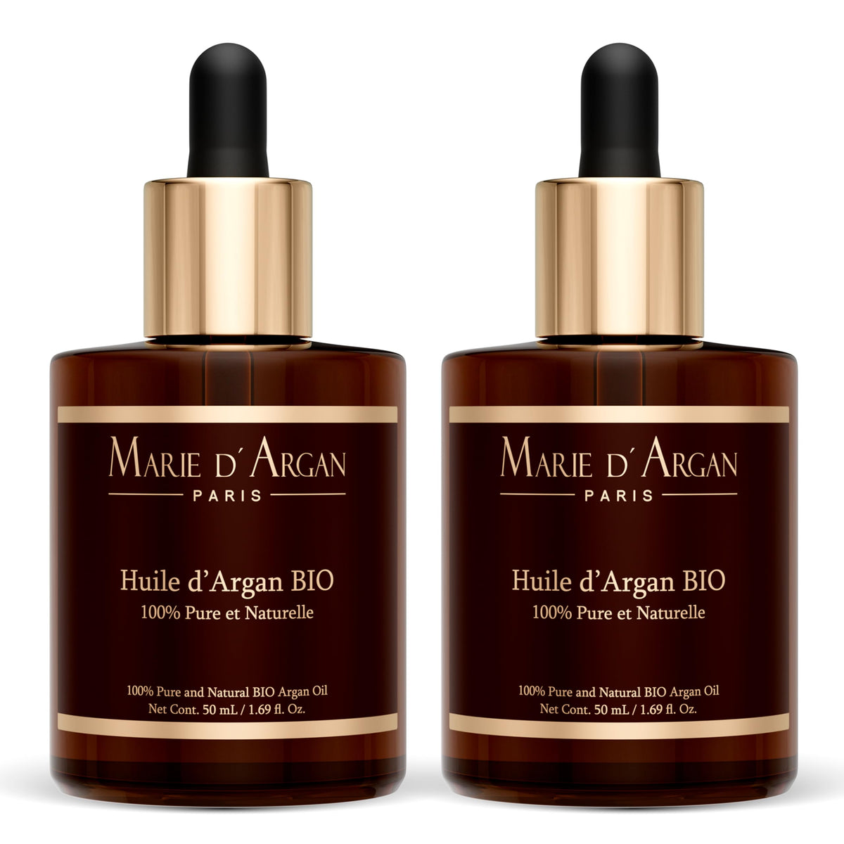 MARIE D' ARGAN Aceite De Argán 100% Puro 50ml 2 Piezas, Hidrata Rostro, Cuerpo, Cabello, Barba, Pestañas Y Uñas, Nutre, Repara Puntas Abiertas Y Aporta Elasticidad, Orgánico Vegano