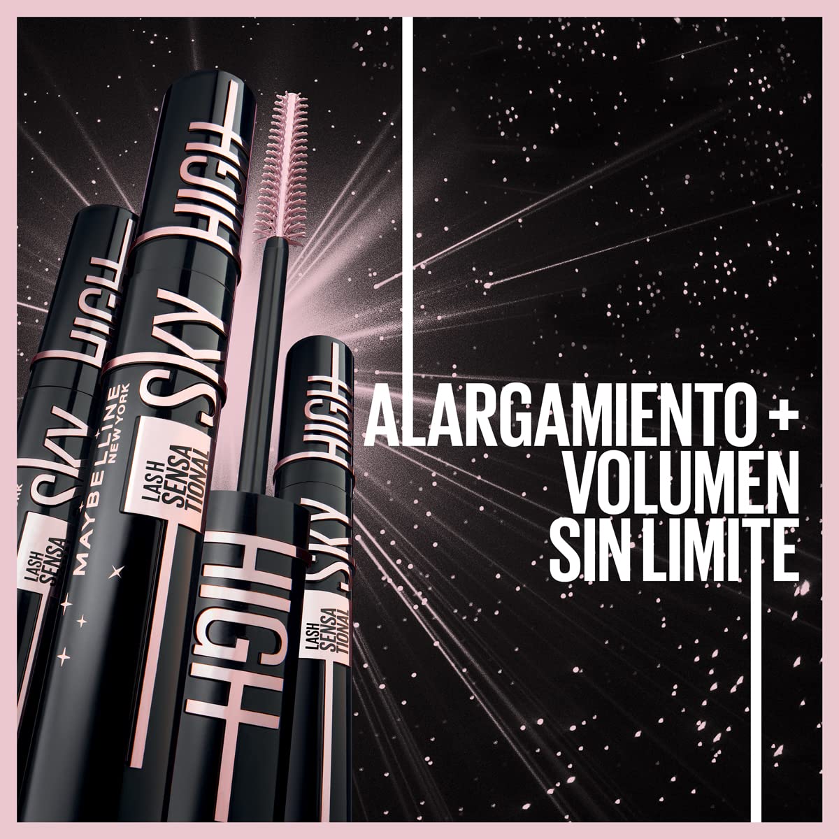 Maybelline, Mascara de pestañas lavable y brinda alargamiento Lash Sensational Sky High Cosmic Black ultra negro, 6ml