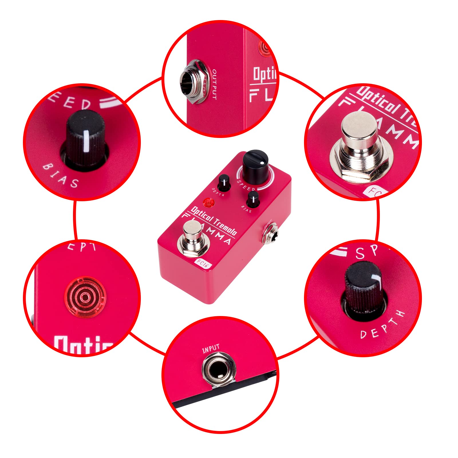 Pedal de Efectos de Guitarra Flamma Trémolo Óptico Mini True Bypass Portátil