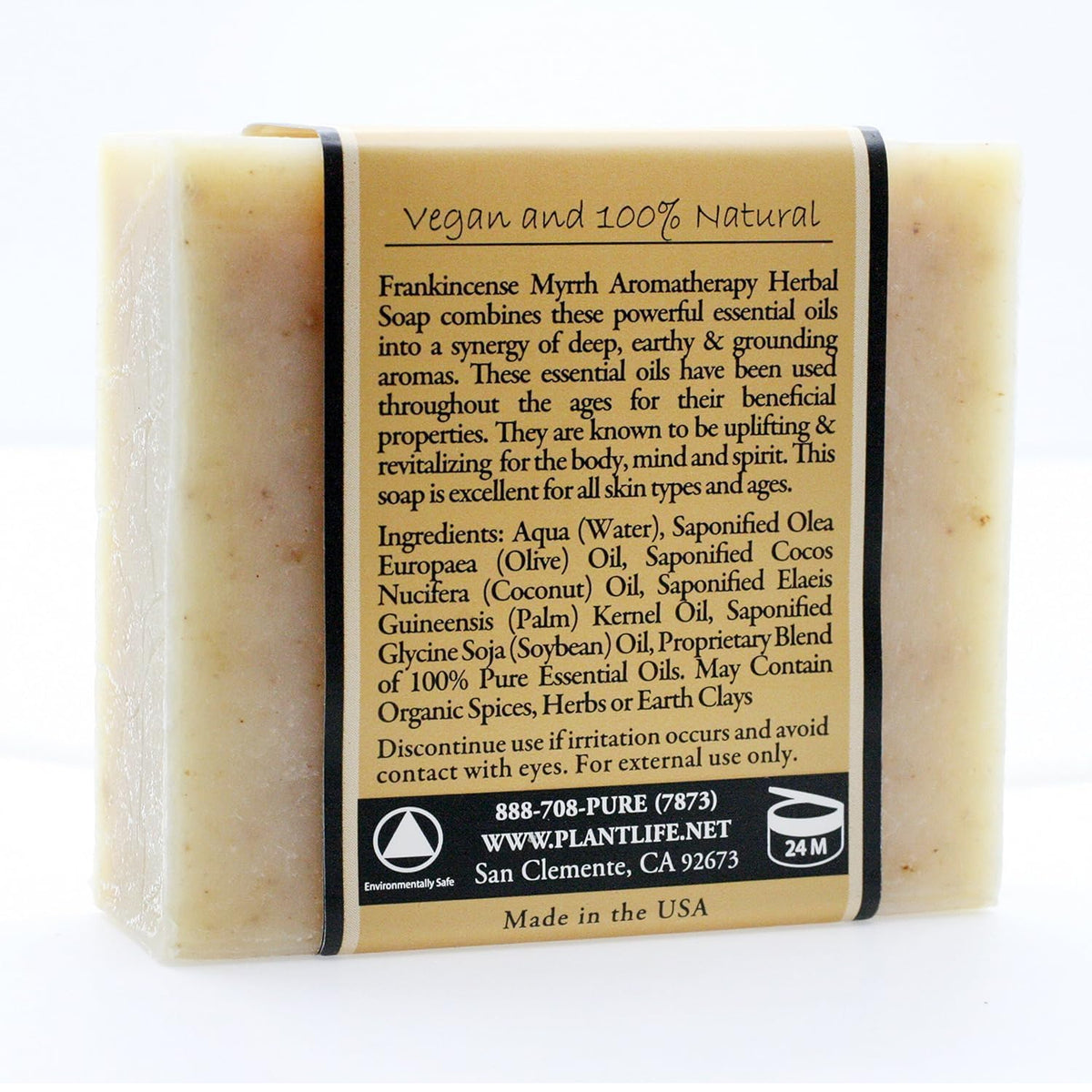 Plantlife — Paquete de 2 jabones en barra de incienso y mirra — Jabón hidratante y calmante para tu piel — Elaborado artesanalmente con ingredientes de origen vegetal — Hecho en California — Barra de 4 oz
