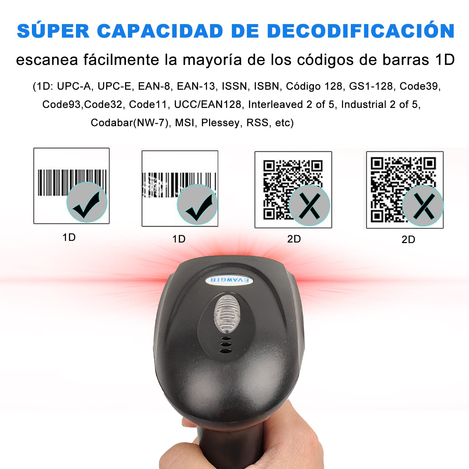 KITCHEN CHOICE Escaner Codigo de Barras,Lector Codigo de Barras Compatible con USB 2.0 Conexión por Cable, 1D Barcode Scanner Láser para Tableta, PC,con Windows、Mac、Android、Linux
