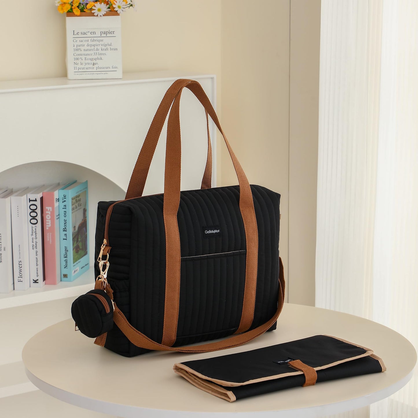 GOBABYMART - Juego de 3 bolsas de pañales con cambiador y estuche para chupete, bolsa de viaje de maternidad de algodón (mediano - negro)