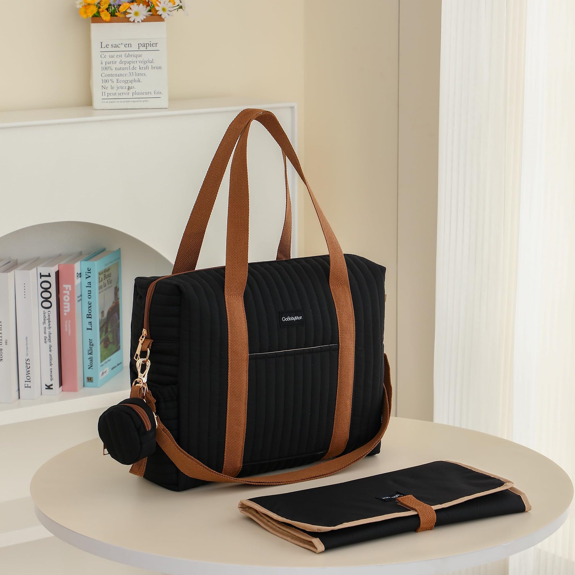 GOBABYMART - Juego de 3 bolsas de pañales con cambiador y estuche para chupete, bolsa de viaje de maternidad de algodón (mediano - negro)