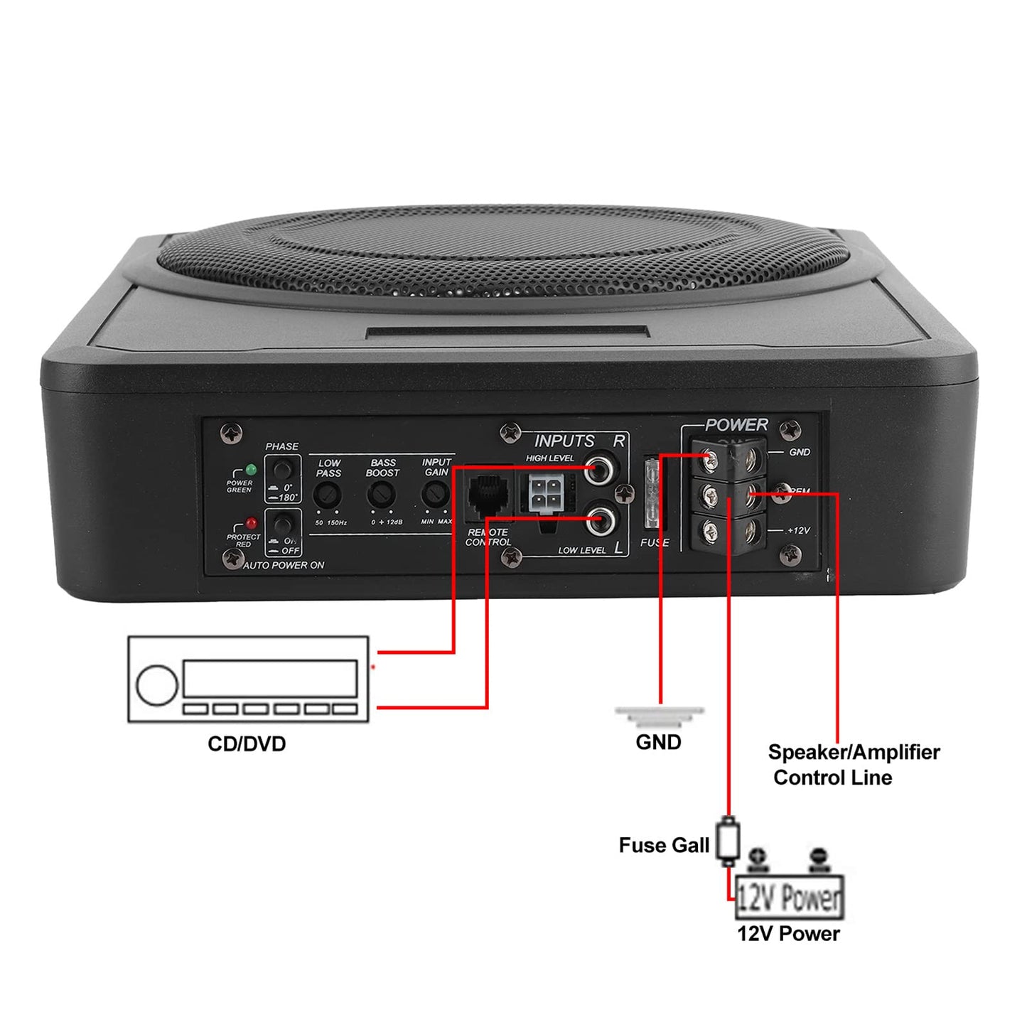 Tgoon Altavoz de caja, altura negra de Subwoofer de Coche 68mm/2,7 pulgadas 10 pulgadas subwoofer activo para coche subwoofer para coche