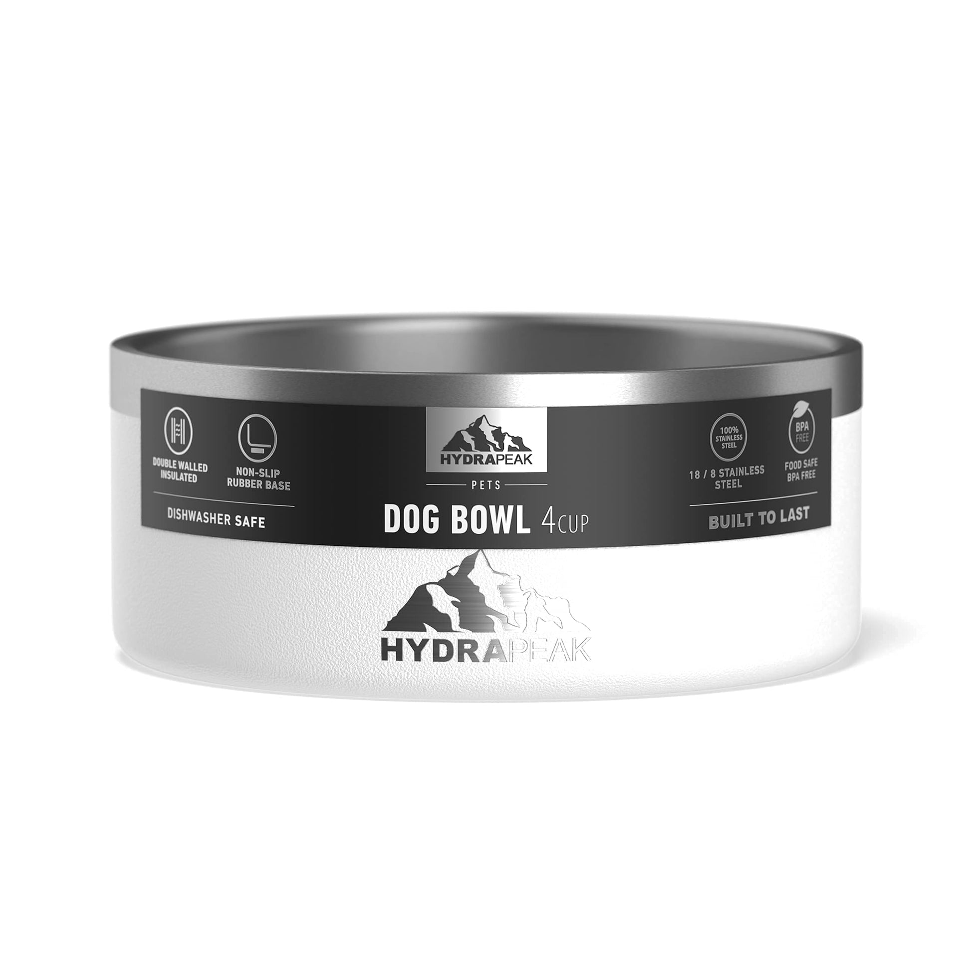 Hydrapeak Cuenco para perro, cuencos antideslizantes de acero inoxidable para agua o comida (4 tazas, blanco)
