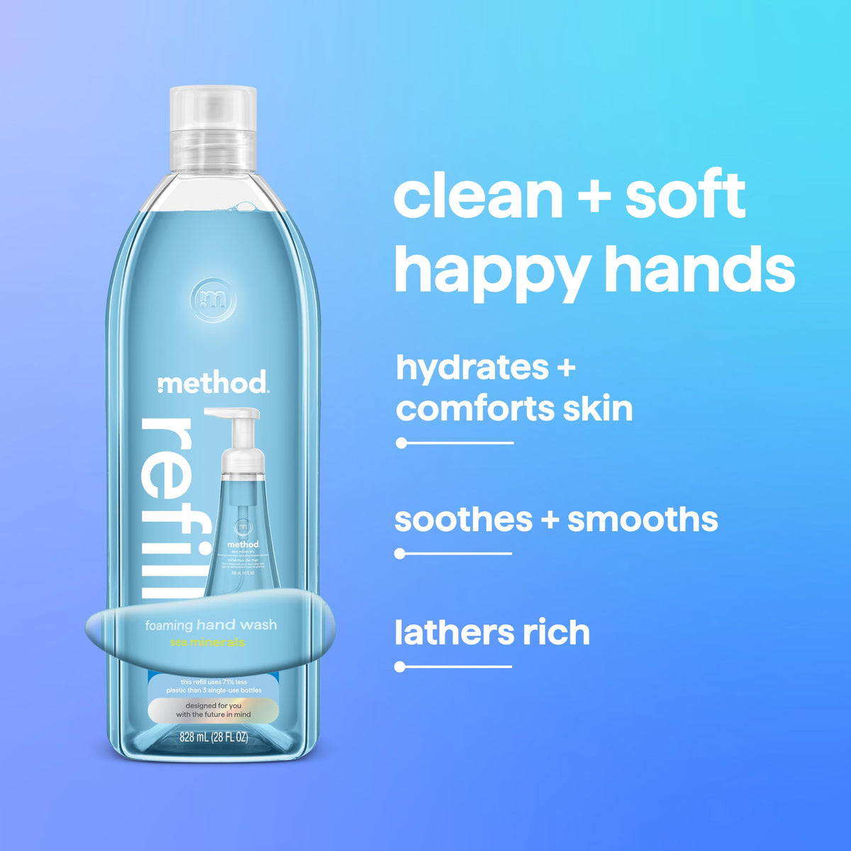 Method Foaming Hand Soap, Refill, Sea Minerals, Recyclable Bottle, Biodegradable Formula, 28 oz, (Pack of 1)