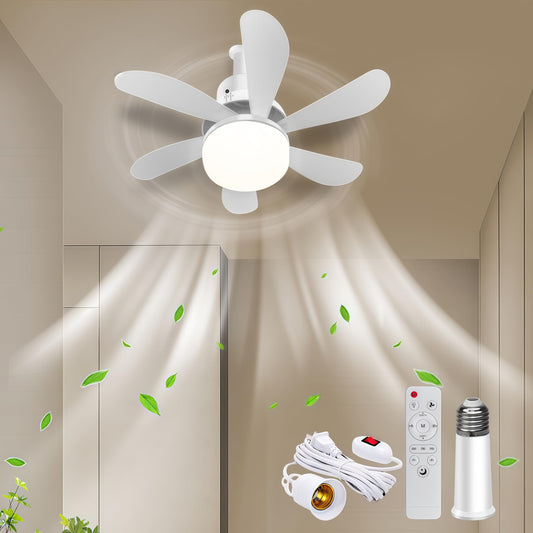 Locamp - Luz de ventilador con control remoto elimina la necesidad de un enchufe E26 Se puede utilizar en cualquier ubicación, LED regulable, 3 niveles de temperatura de color: 3000 k-6500 k. 2200