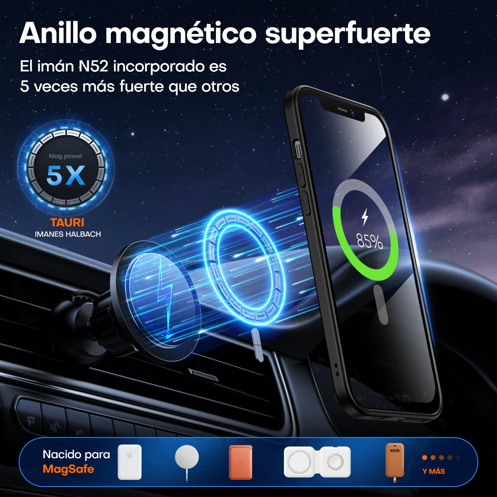 TAURI Funda Magnética para iPhone 13 Pro 6.1" con Protector de Pantalla Vidrio Templado, Compatible con MagSafe, [No se Amarillea] Protección Según la Norma Militar Carcasa - Mate Negro