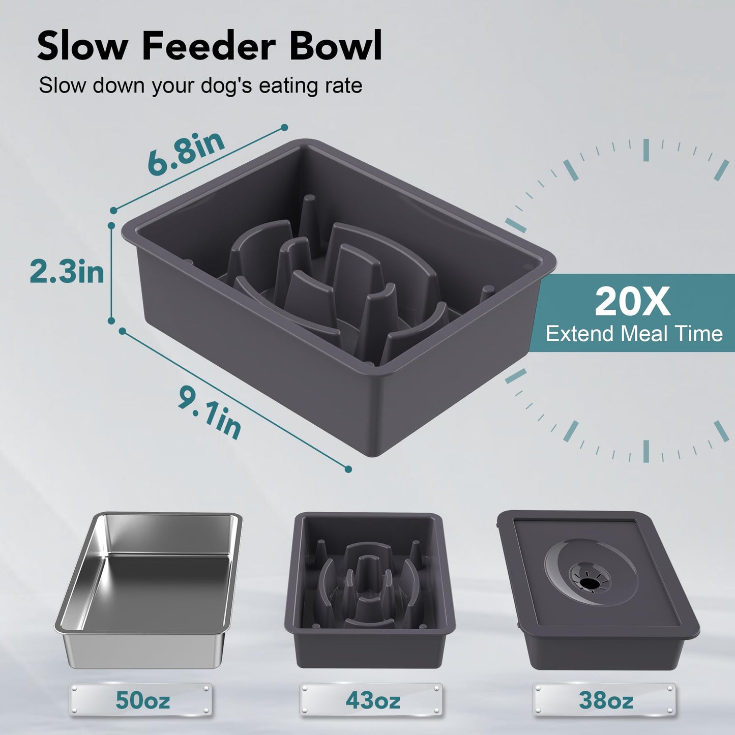 Cuencos Elevados UPSKY 4 Alturas Ajustables comedero Lento y dispensador de Agua Acero Inoxidable para Perros