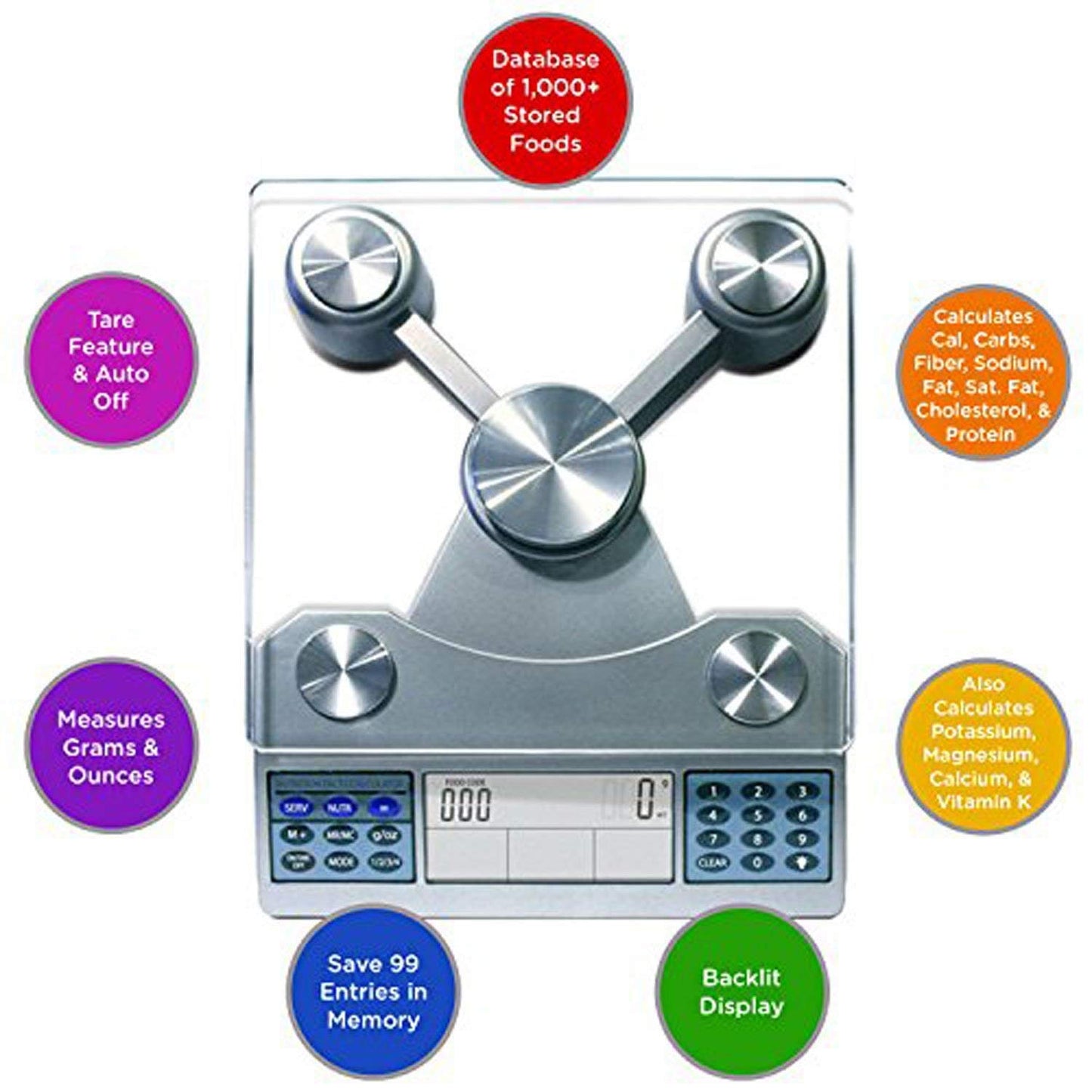 Escala Digital EatSmart Nutrición con Calculadora Profesional de Alimentos y Nutrientes