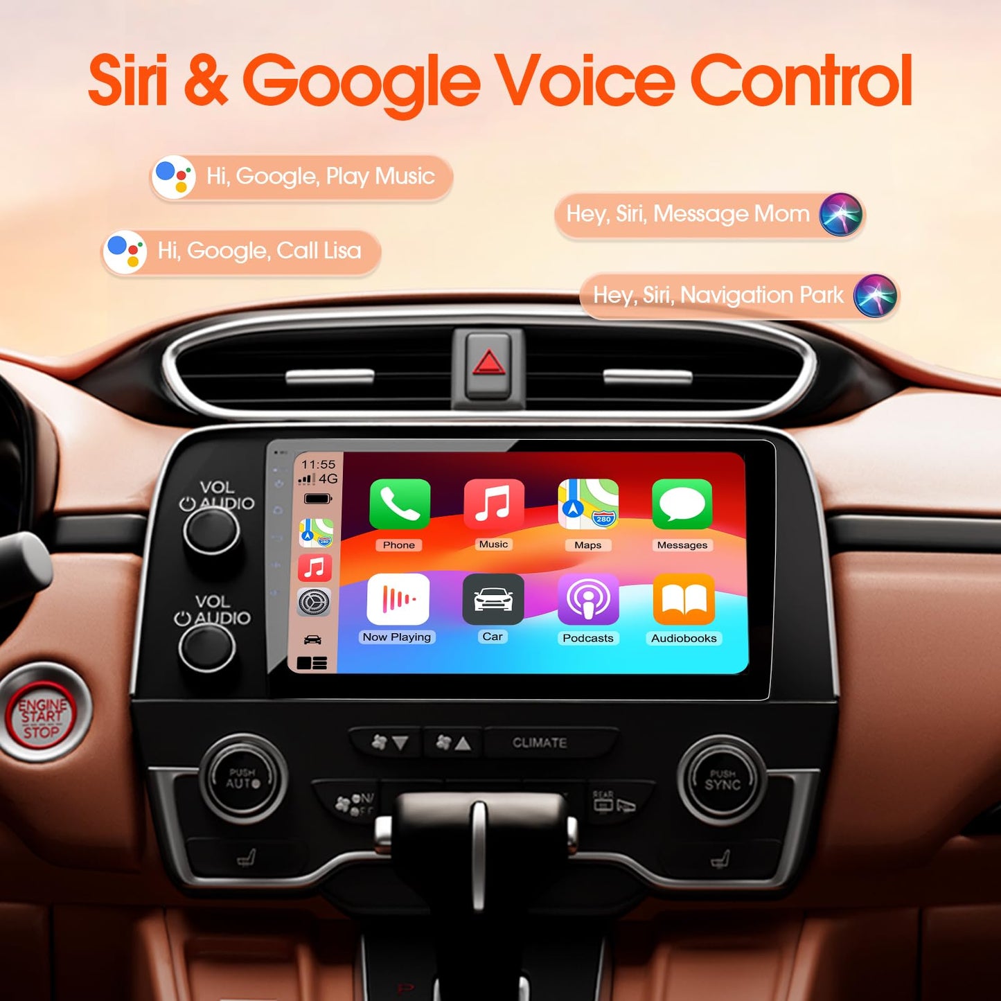 Haudio Estéreo de coche doble din, visualización táctil HD de 10.1 pulgadas con Apple Carplay y Android Auto, enlace espejo, Bluetooth 5.4, SWC, subwoofer, 5.1 CHN, cámara de respaldo, 4+64 GB