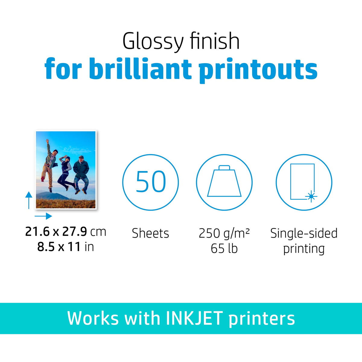 Papel Fotográfico Brillante HP Blanco 60 Libras 50 Hojas