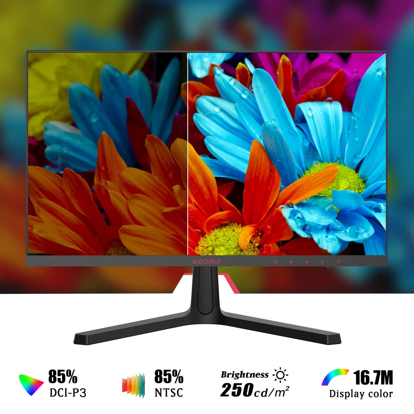 KOORUI - 24E4 Monitor de Juegos, de 24 Pulgadas, FHD 1920 x 1080,1 ms 165 Hz, AdaptiveSync Technology, 85% DCI-P3 / 99% sRGB, de Clase sin Marco, HDMI/DP, Color Negro