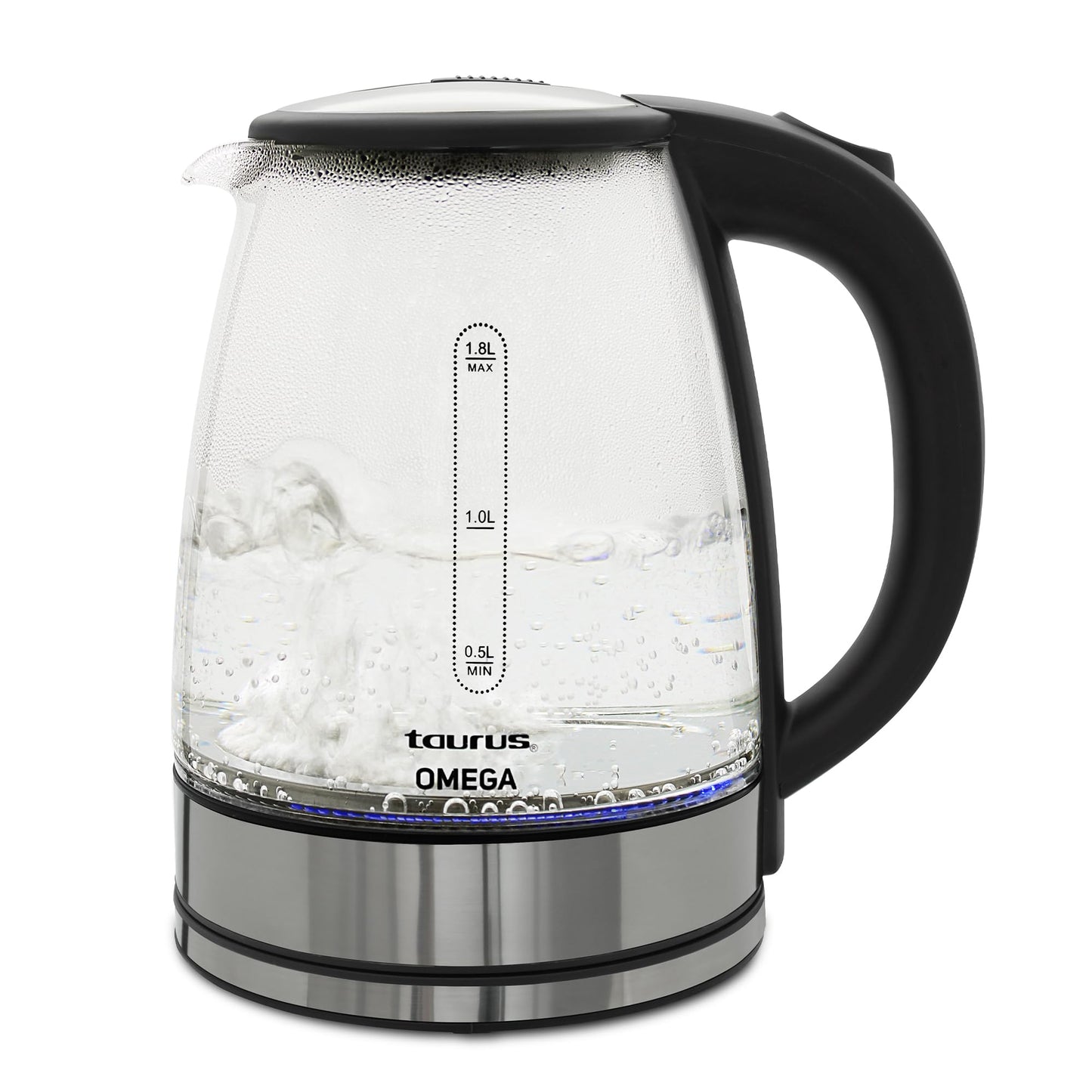 Tetera Eléctrica Taurus Omega Cristal Luz led Jarra Inalámbrica 1,8 Litros Base Removible