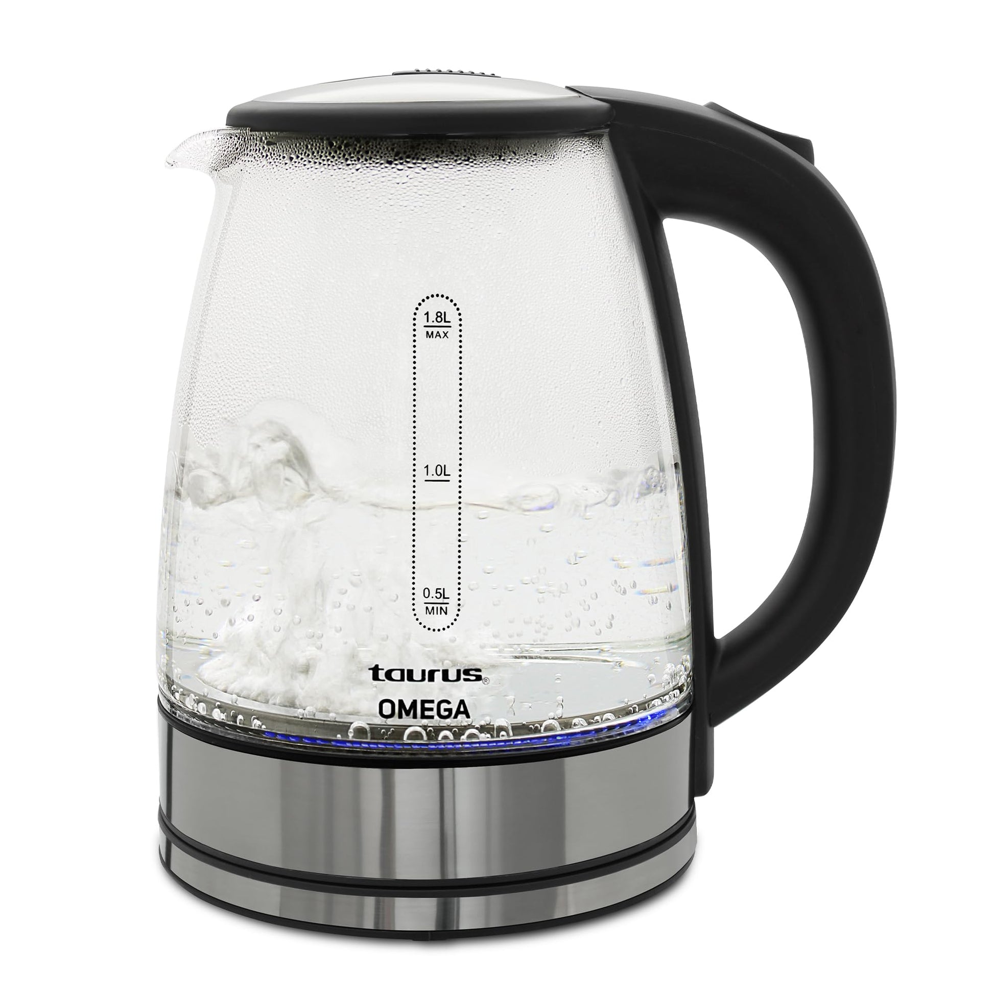 Tetera Eléctrica Taurus Omega Cristal Luz led Jarra Inalámbrica 1,8 Litros Base Removible