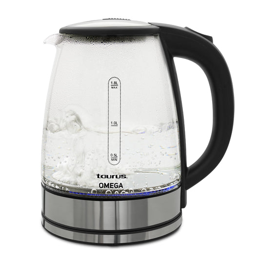 Tetera Eléctrica Taurus Omega Cristal Luz led Jarra Inalámbrica 1,8 Litros Base Removible