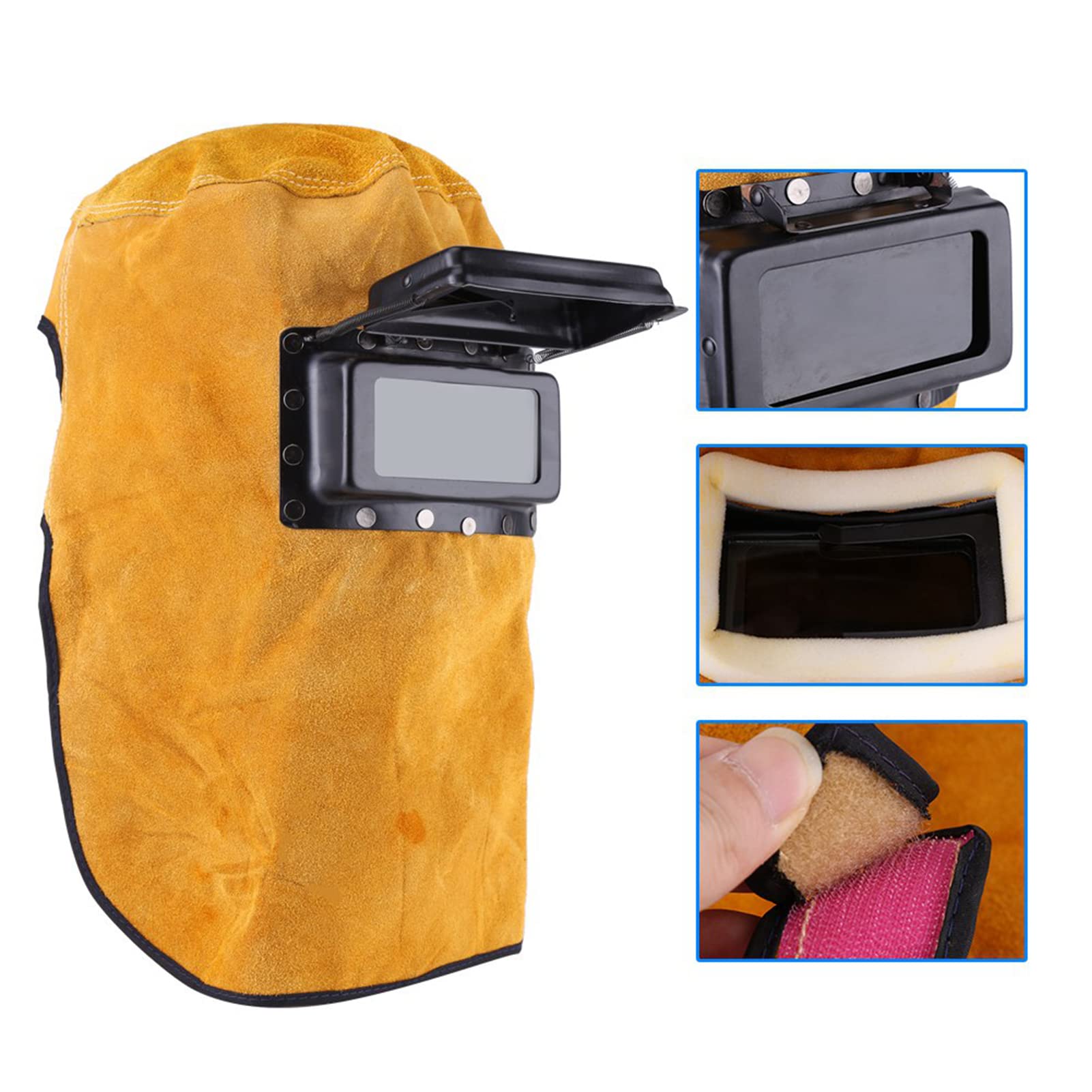 Casco de Soldadura Transpirable, Casco de Soldadura de Cuero, Máscara de Soldador, Duradero, de Buena Calidad, Resistente Al Calor, Máscara de Protección Transpirable con Cascos de Soldadura