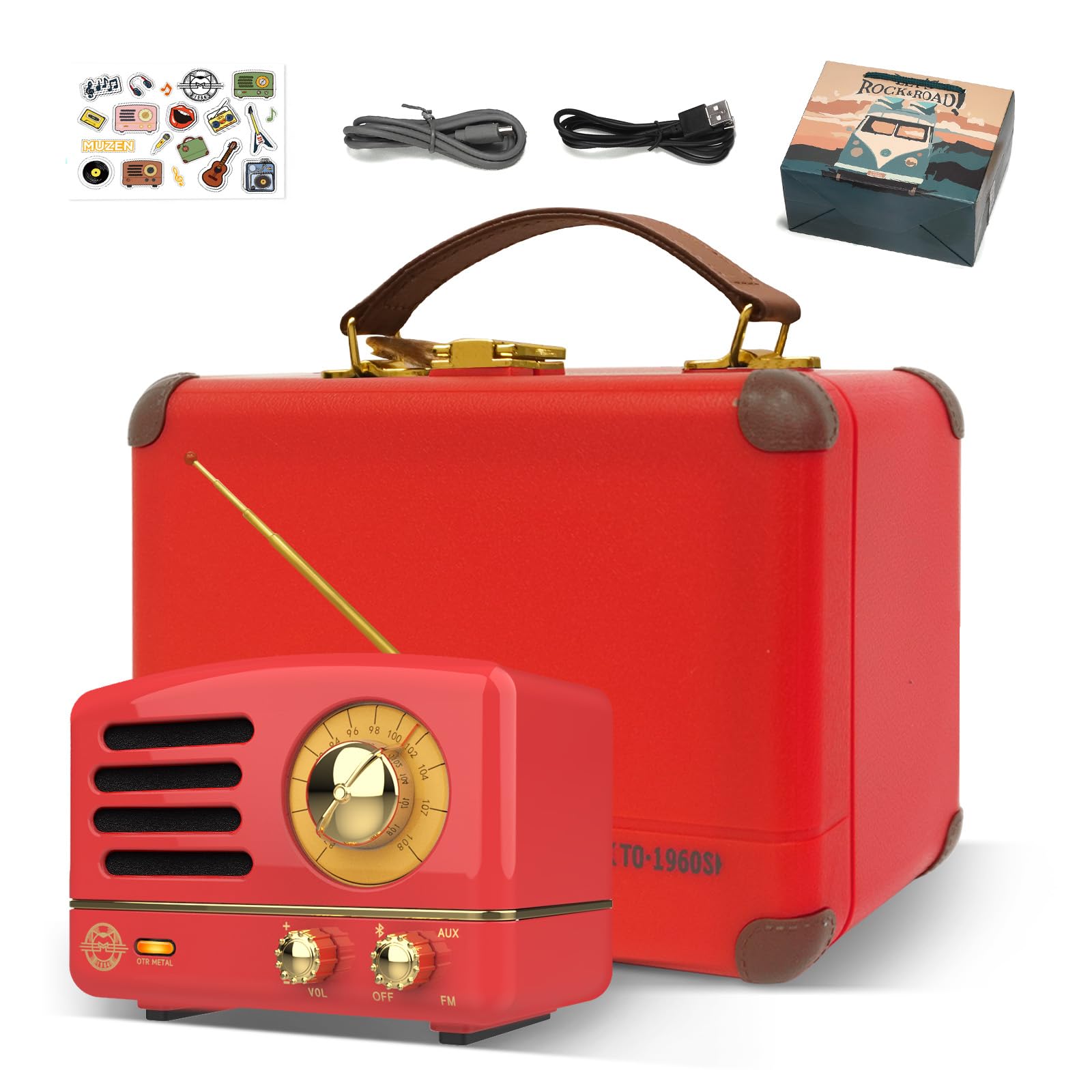Muzen - Altavoz Bluetooth portátil, Altavoz inalámbrico pequeño de Metal OTR, Radio FM con Antena AUX, 10 Horas de Tiempo de reproducción prolongado, Audio estéreo de Alta fidelidad con veliz,