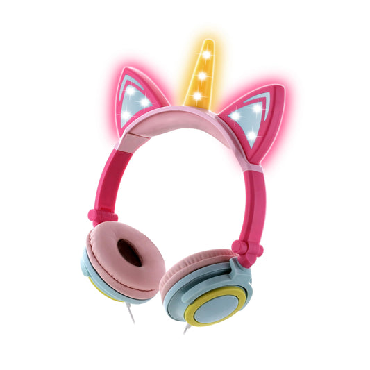 Auriculares Sentry Verde Azulado Rosa con Luz de Unicornio para Niños