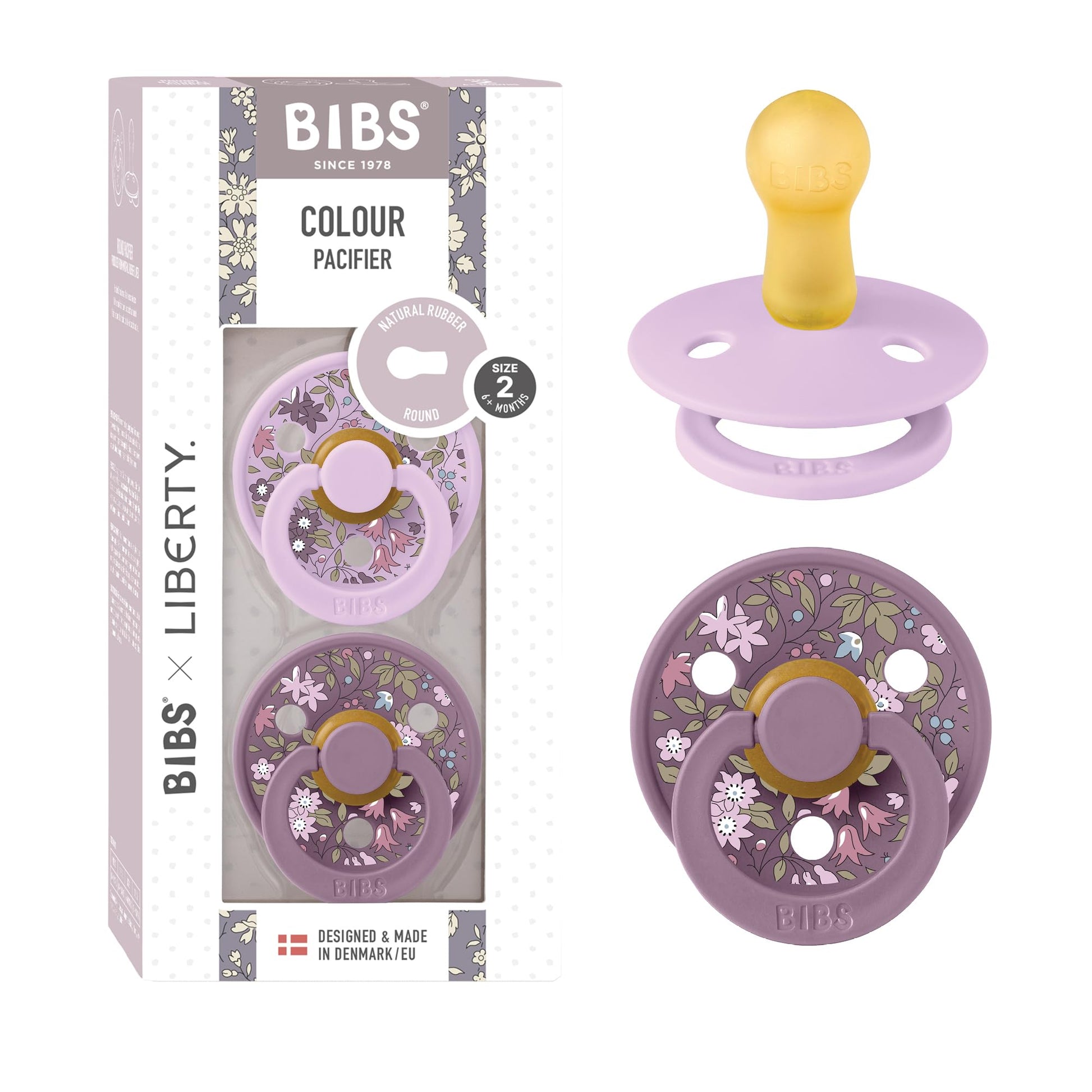 BIBS Liberty diseño Exclusivo 2 chupetes. Libre de BPA, Tetina redonda. Látex natural, Talla 2 (6-18 meses) Chamomile Lawn/Violet Sky…