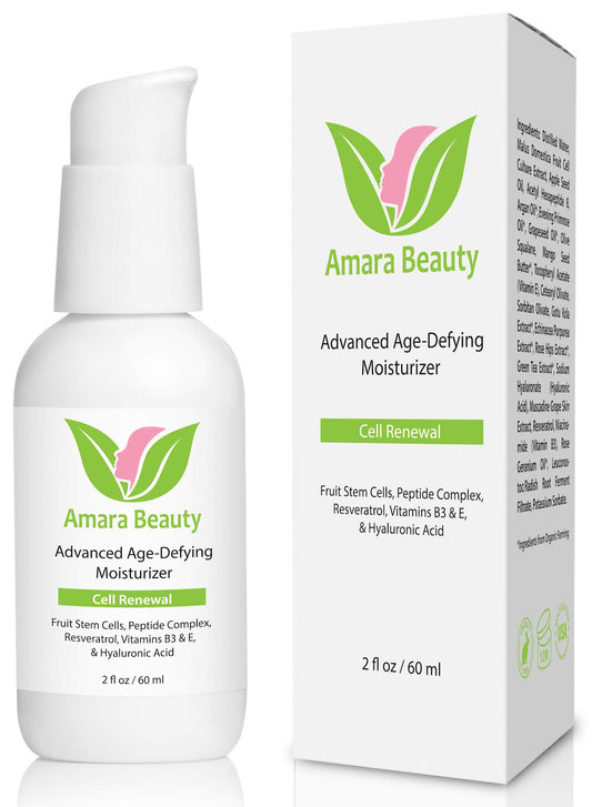 Crema facial anti-envejecimiento con células madre de frutas, péptidos y ácido hialurónico - Hidratación y reducción de arrugas - 60 ml - Amara Organics - Orgánica y natural.