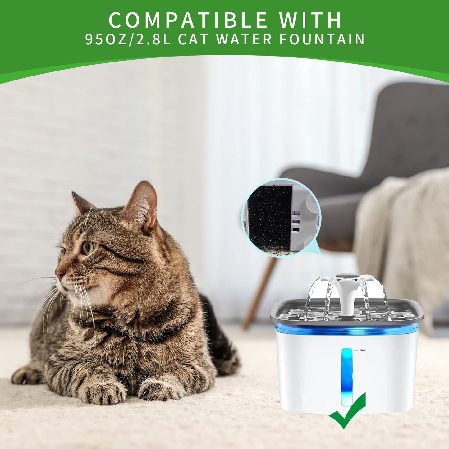 Esponjas de Repuesto para Fuente de Agua para Gatos 92 oz 2,8 L Paquete de 10