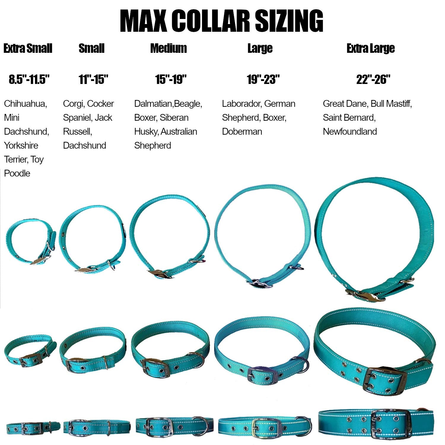 Collar para perro con hebilla de metal reflectante Max y Neo MAX – donamos un collar a un rescate de perros por cada collar vendido (pequeño, azulado)