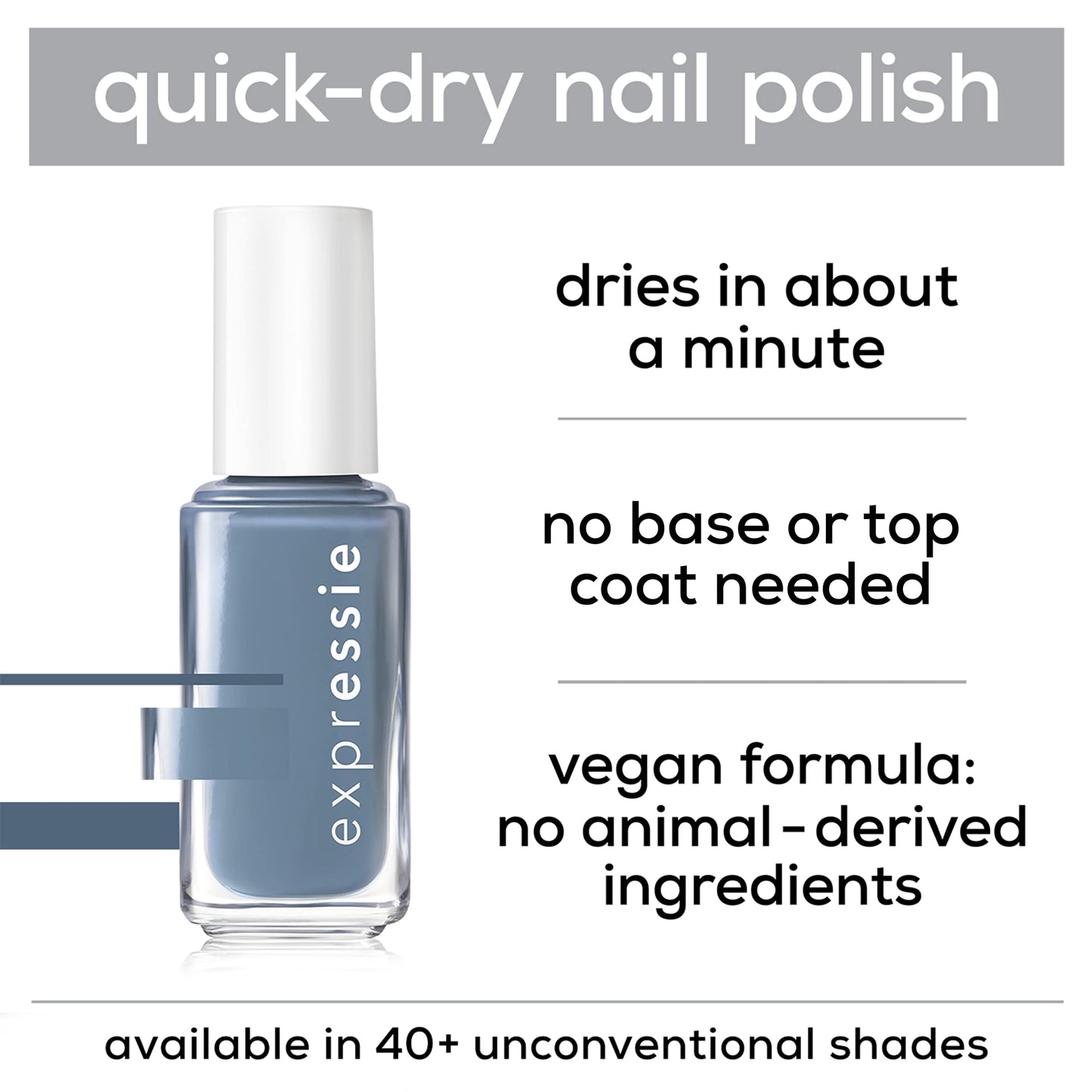 essie Expressie - Esmalte de uñas de secado rápido, color gris silenciado, vegano, sin tiempo para local, 9,76 ml
