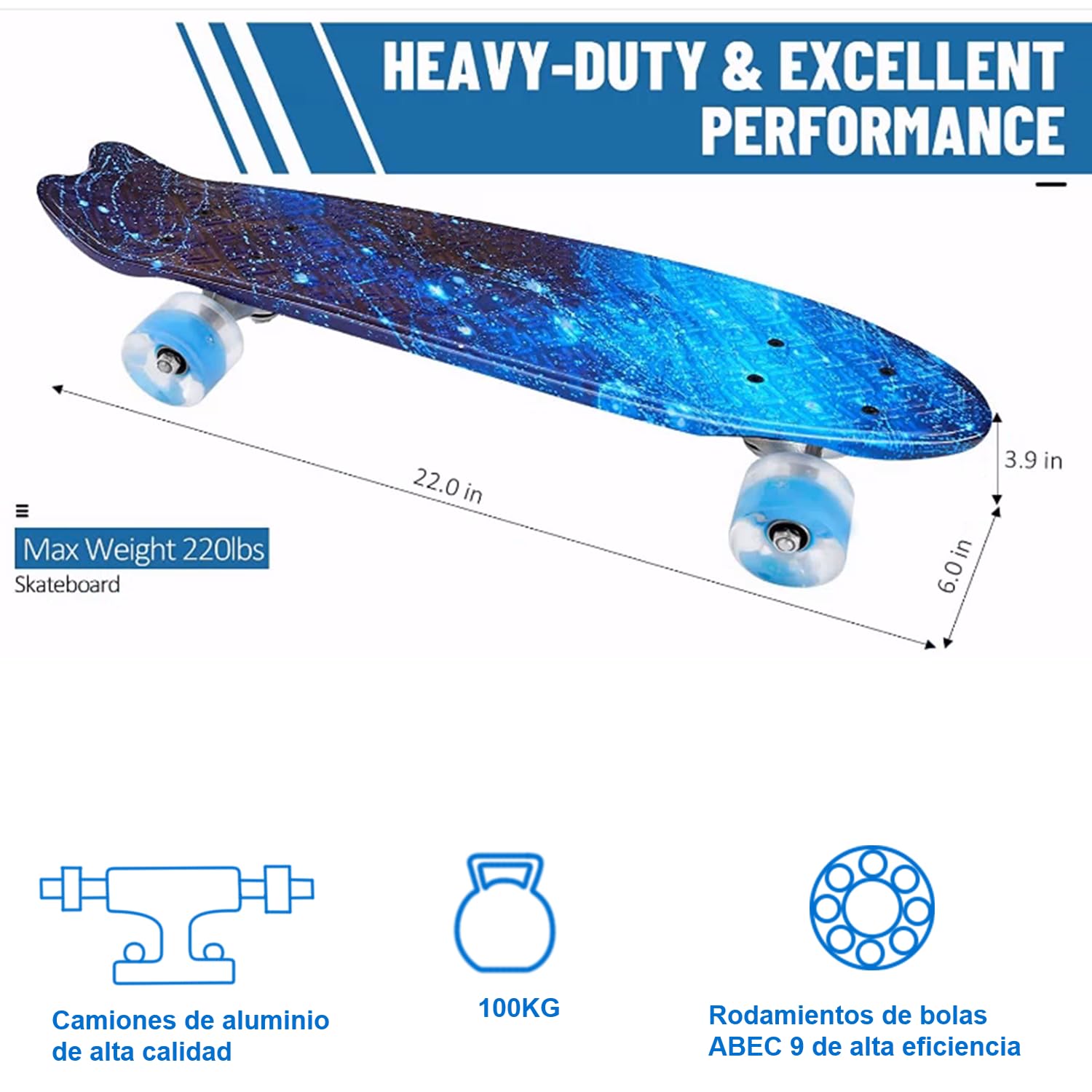 Patineta Skateboard PP Viento de Cielo Estrellado Llantas Luminosas LED para Jóvenes Niños