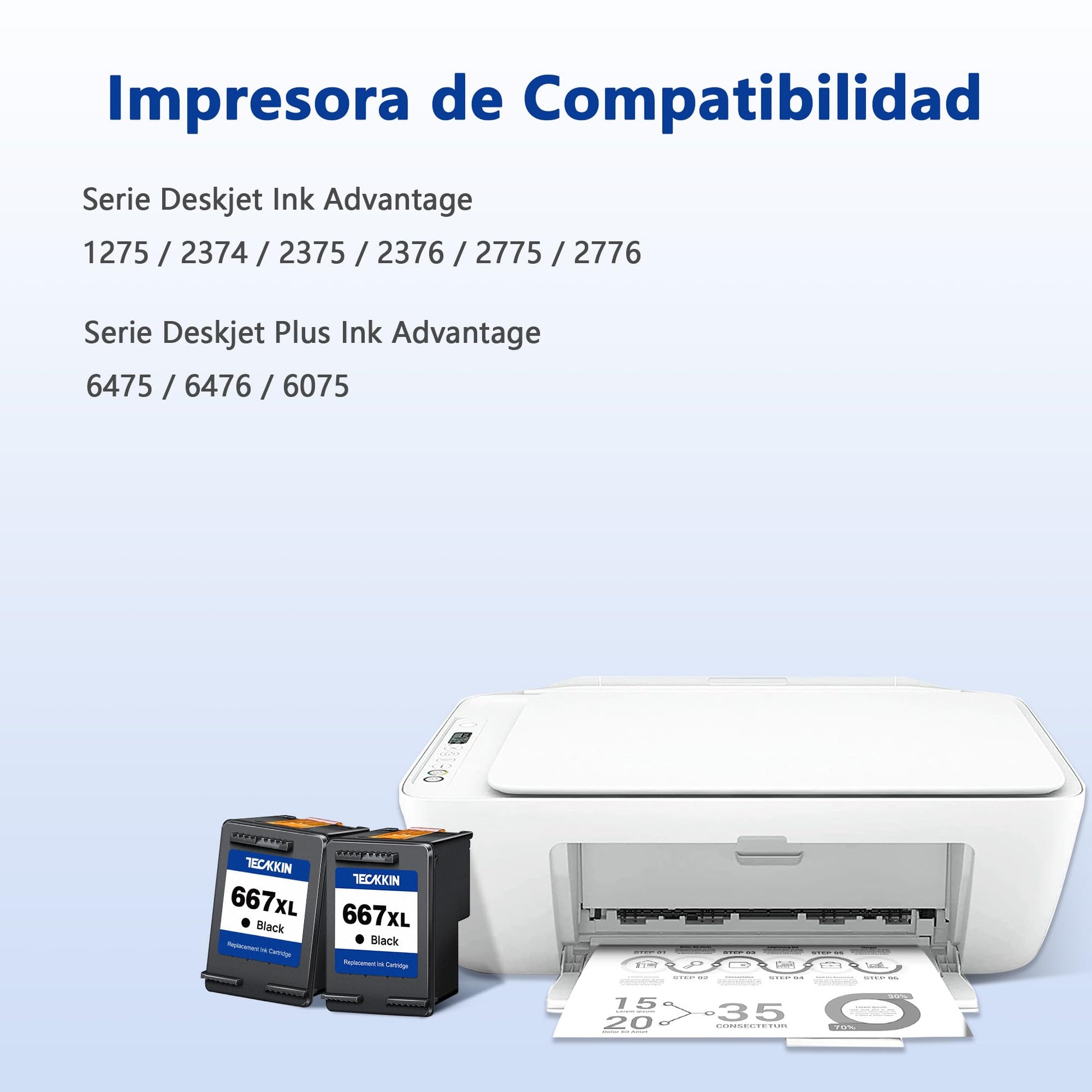 Cartucho de Tinta TECKKIN Negro Compatible para HP 667XL Deskjet Ink Advantage 1275/2375/2775/6475