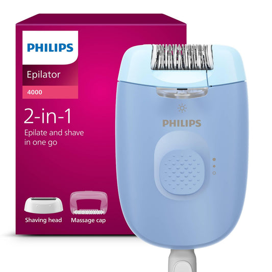 Depiladora y Rasuradora Philips Series 4000 Blanca con Cable y 4 Accesorios para el Cuerpo y Zonas Sensibles