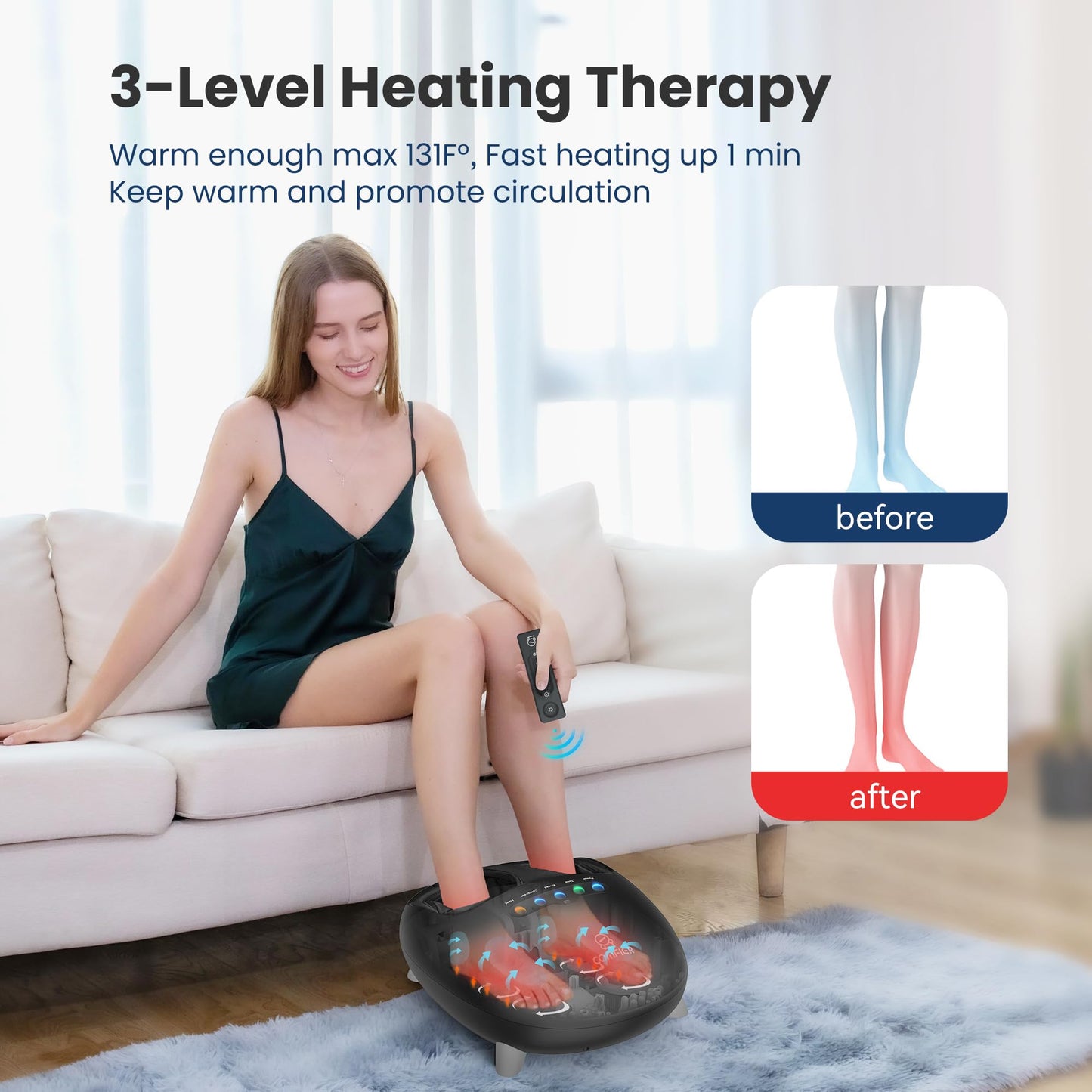 COMFIER Masajeador De Pies Con Calor, Masajeador De Pies Con Calefacción Shiatsu Para Fascitis Plantar Y Neuropatía, Masajeador De Pies Con Vibración De Amasamiento Profundo Para Hombres, Mujeres, Pap