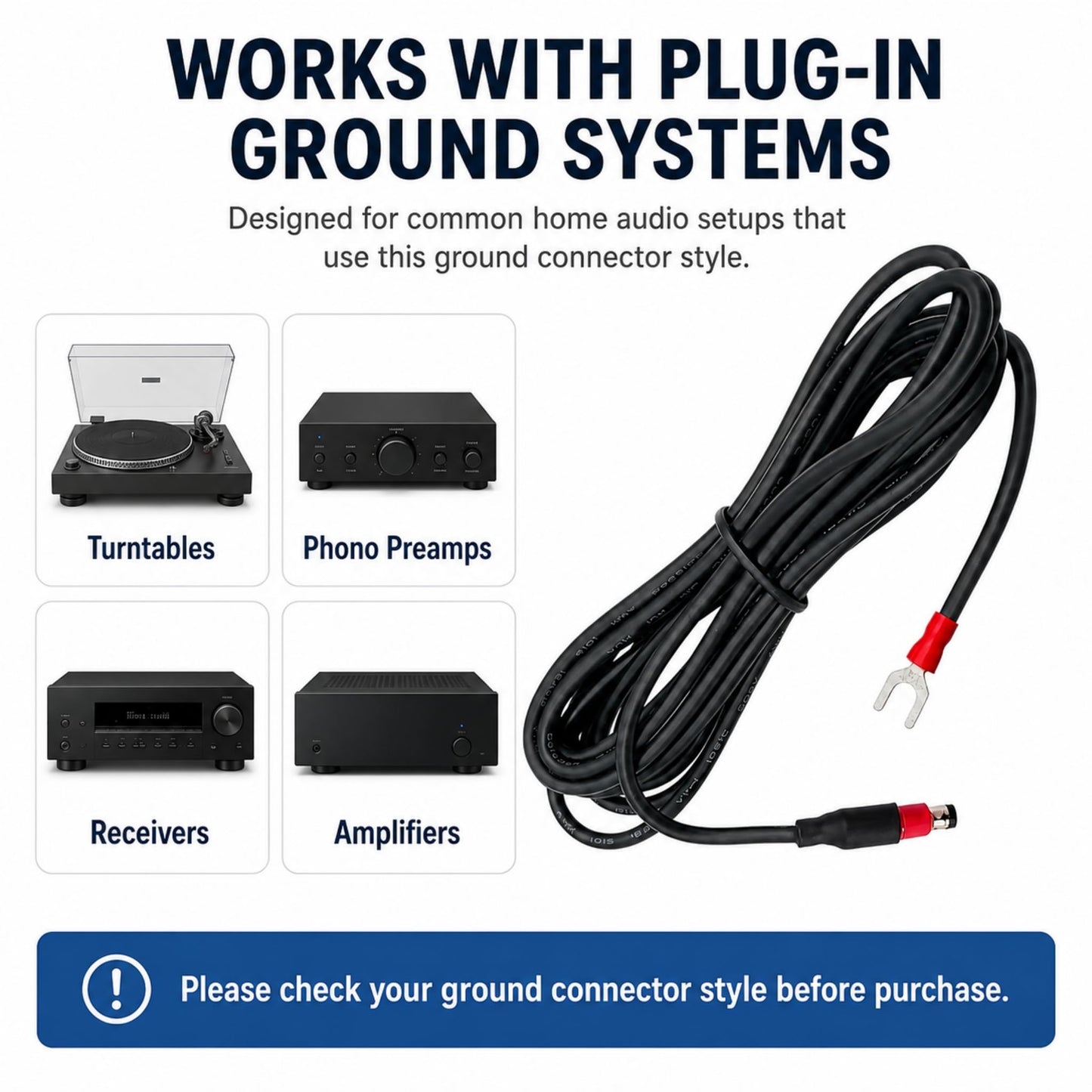 Sam&Johnny Phonograph Turntable Ground Wire for Technics Black Turntable SL-BD10, BD20, BD22, BD35 etc, Silicone Soft Grounding Wire Cable(5-ft)