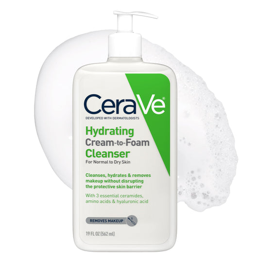 Limpiador hidratante de crema a espuma CeraVe | Desmaquillante y lavado facial con ácido hialurónico | Sin fragancia | 19 onzas