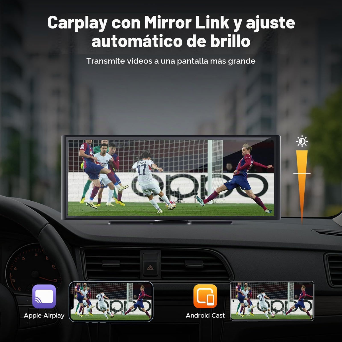 Visualización Carplay Volam 9.26 Pulgadas Negro con Cámara de Salpicadero 4K Compatible con Apple Carplay y Android Auto