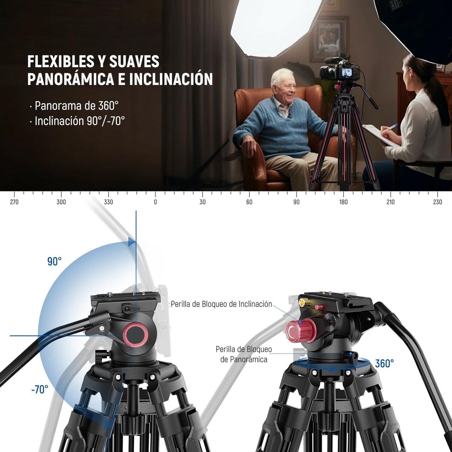 Trípode para Cámara NEEWER Aluminio Resistente con Cabezal Fluido y Placa QR Compatible Canon Nikon Sony 79"