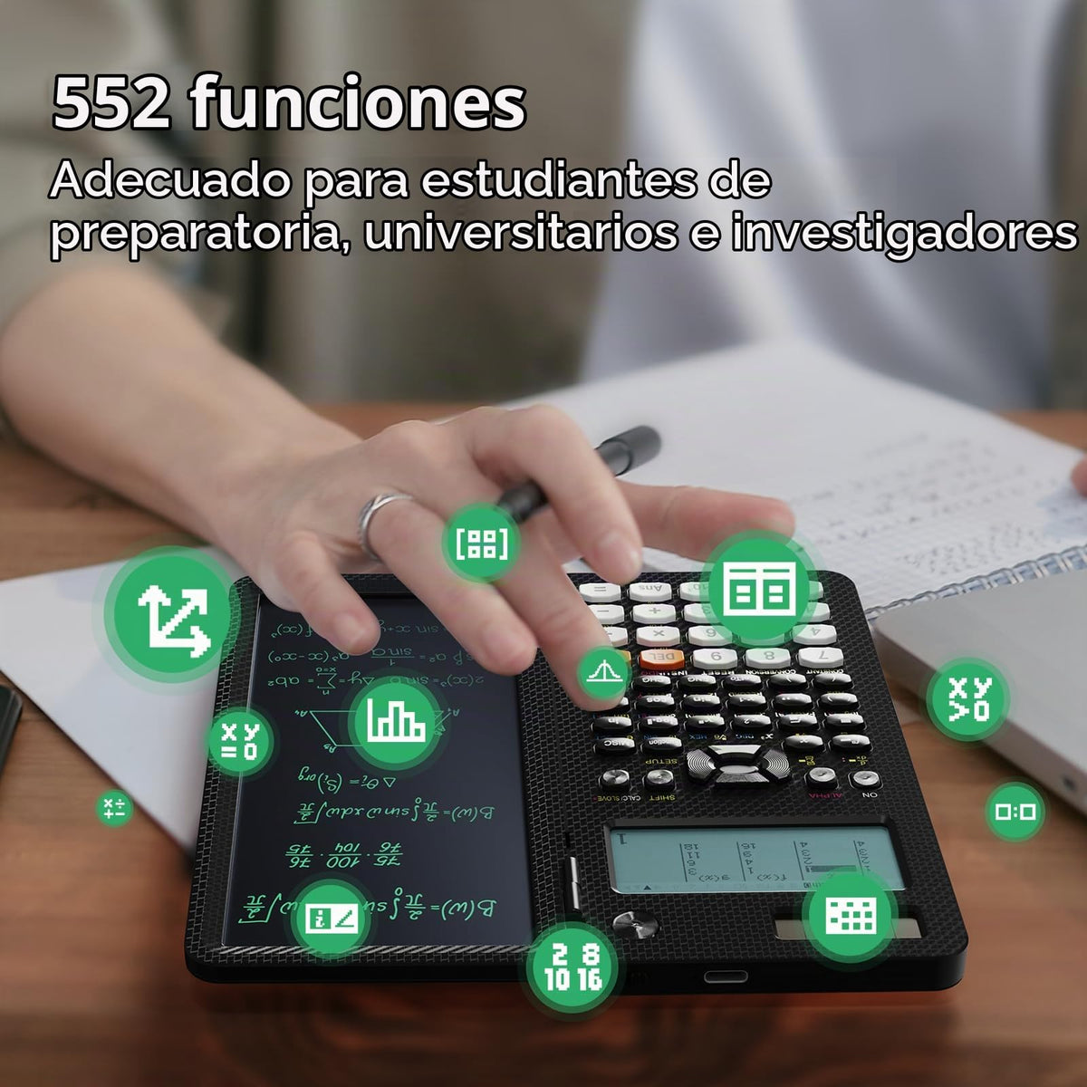 Calculadora Científica NEWYES Negra Recargable con Tablet de Escritura y Bolígrafo para Estudiantes y Profesionales