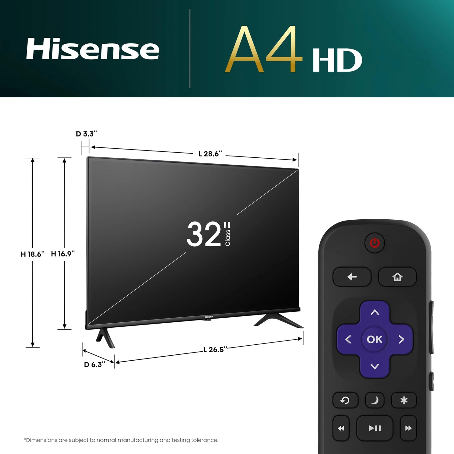 Hisense 32 Pulgadas Clase A4 Series HD 720p Smart Roku TV con compatibilidad Alexa (32A4HNR) - Dolby Audio, diseño de Bisel Delgado