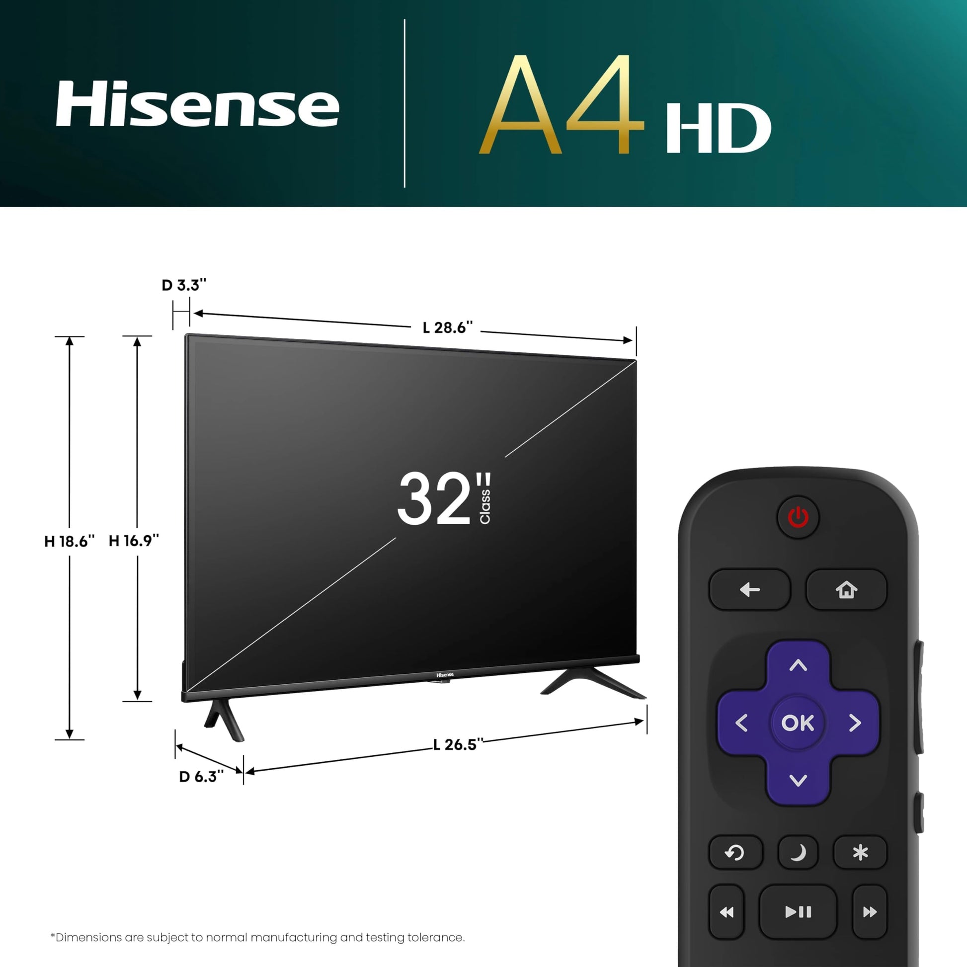 Hisense 32 Pulgadas Clase A4 Series HD 720p Smart Roku TV con compatibilidad Alexa (32A4HNR) - Dolby Audio, diseño de Bisel Delgado
