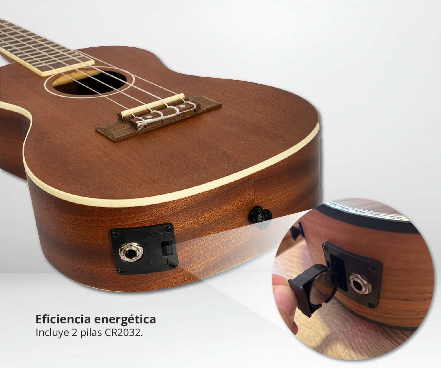 BAMBOO, Ukulele Concierto Electroacústico, madera Sapele, 23 pulgadas, Funda Acolchada, Equalizador con Afinador.