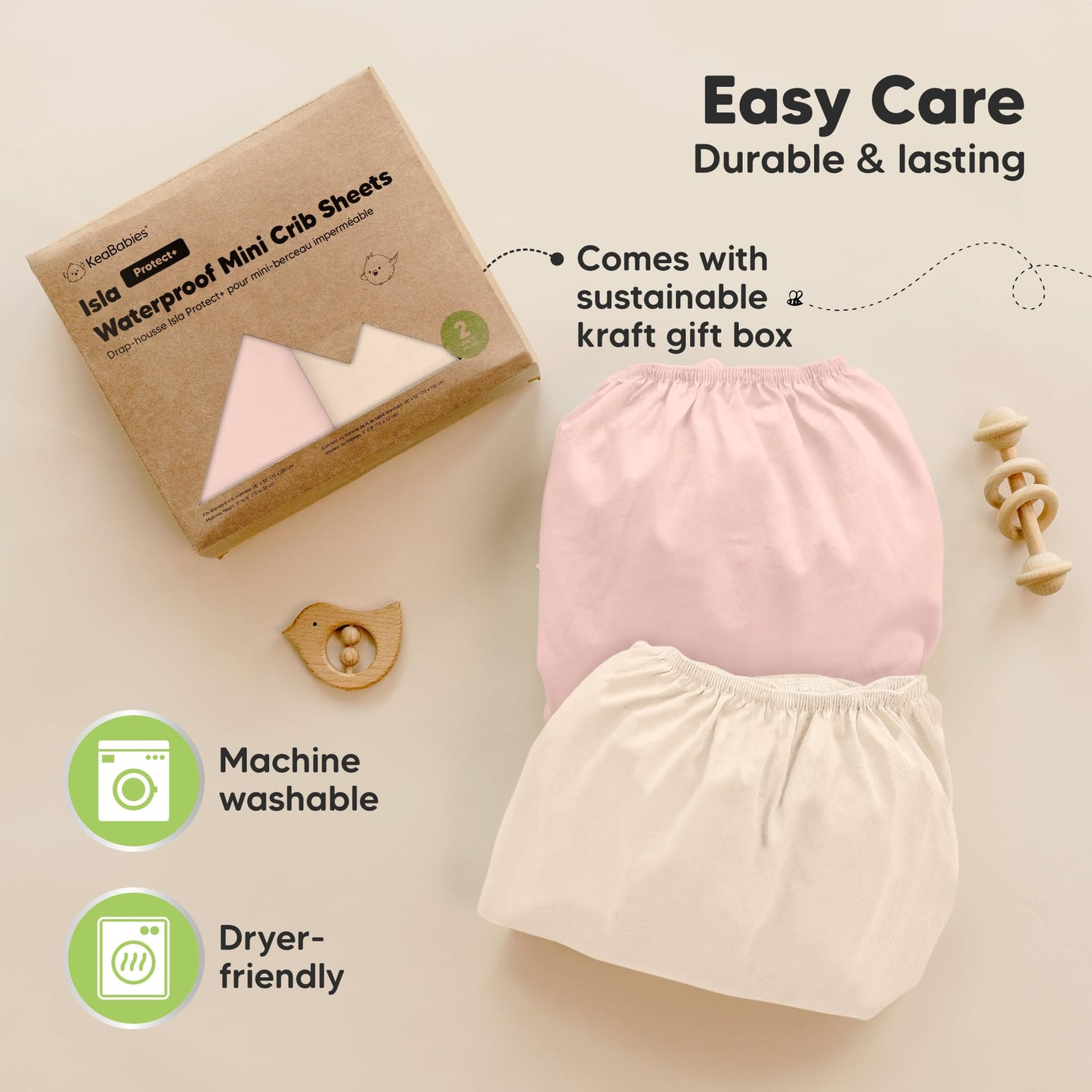 Paquete de 2 sábanas impermeables y de juego, mini sábanas para cuna ajustadas para niños, niñas, viscosa de 38 x 26 pulgadas de bambú Pack N Play para Graco, sábanas de cuna para bebé infantil neutro