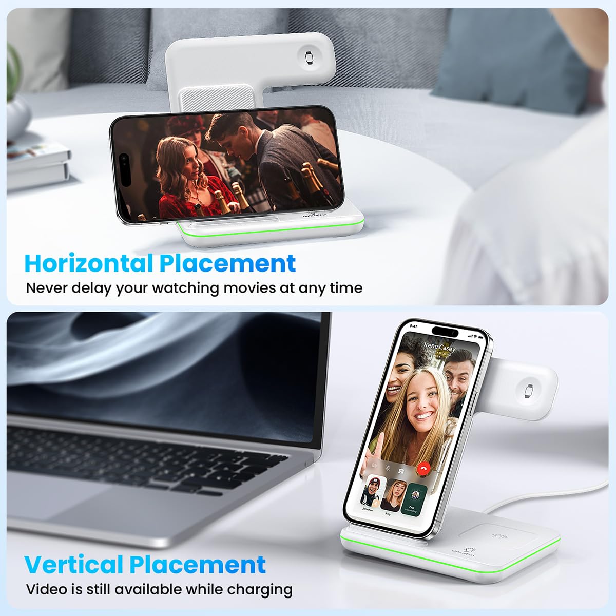 Cargador Inalámbrico WAITIEE Blanco Rápido 3 en 1 para Apple iWatch y AirPods Pro Compatible con iPhone y Samsung