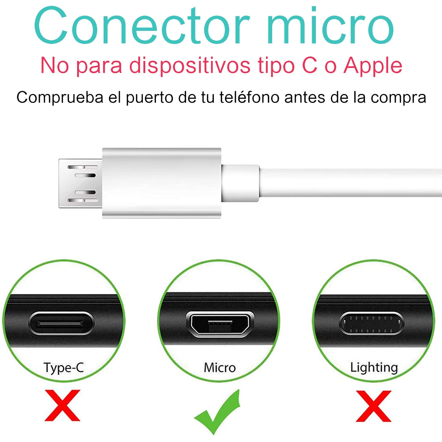 Cable USB Micro Mornwell Blanco Carga Rápida Compatible con Galaxy S7 S6 Edge S5 Note 5 4 Xiaomi Redmi Huawei Kindle PS4 HTC LG Nokia Motorola Tablets