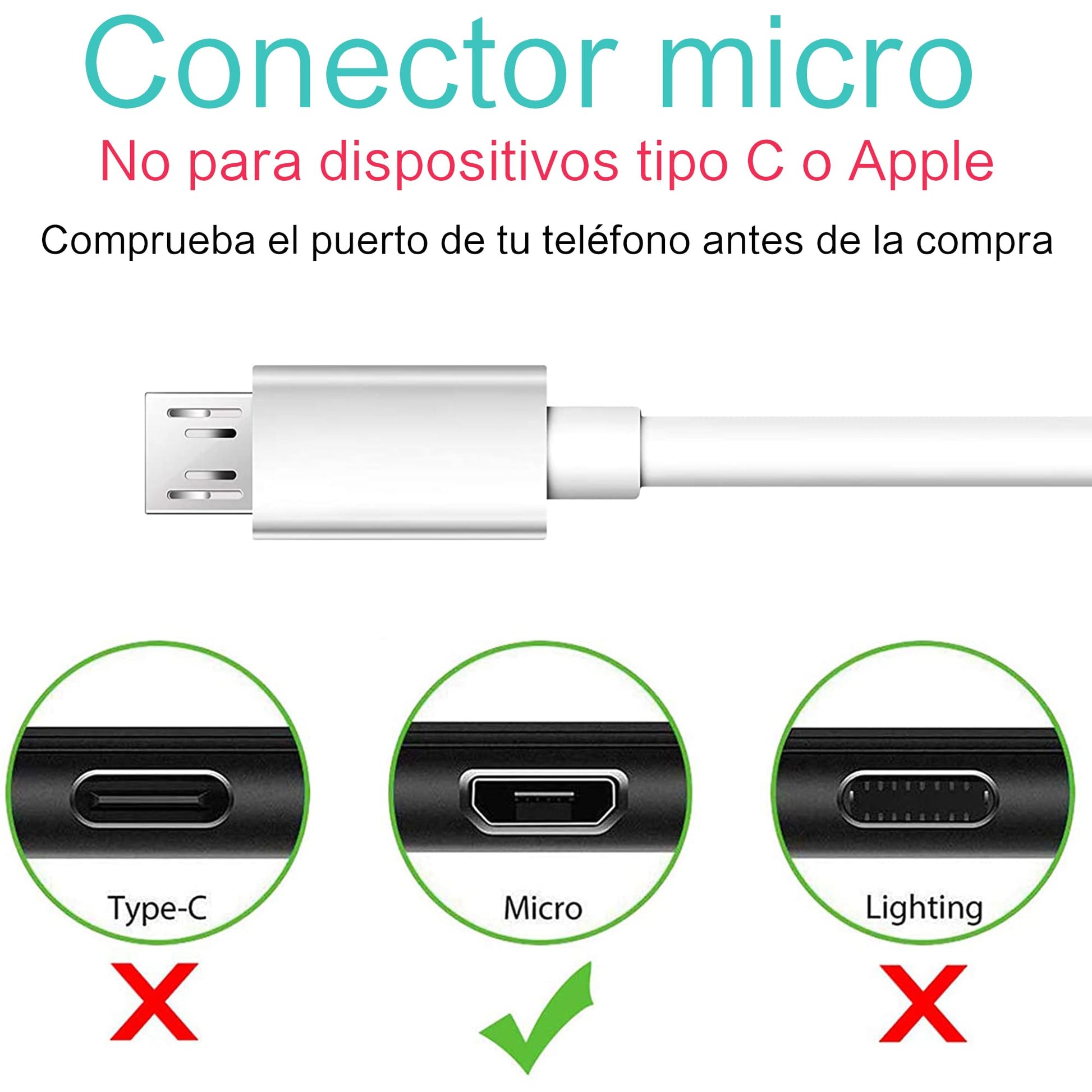 Cable USB Micro Mornwell Blanco Carga Rápida Compatible con Galaxy S7 S6 Edge S5 Note 5 4 Xiaomi Redmi Huawei Kindle PS4 HTC LG Nokia Motorola Tablets