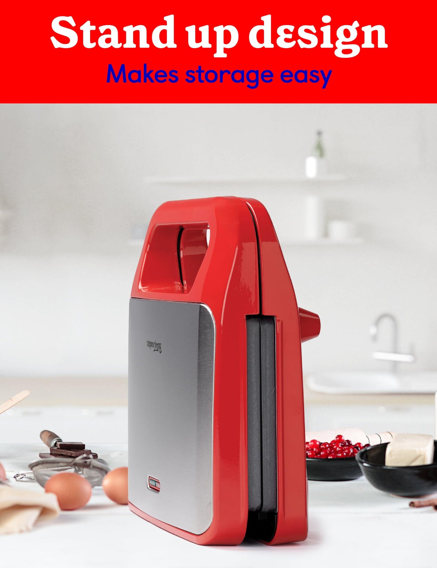 Betty Crocker 3 en 1 parrilla de interior, sándwich/Panini Press & Waffle Maker Plus, parrilla eléctrica interior con placas antiadherentes intercambiables, 750 vatios, BC-4965R, rojo