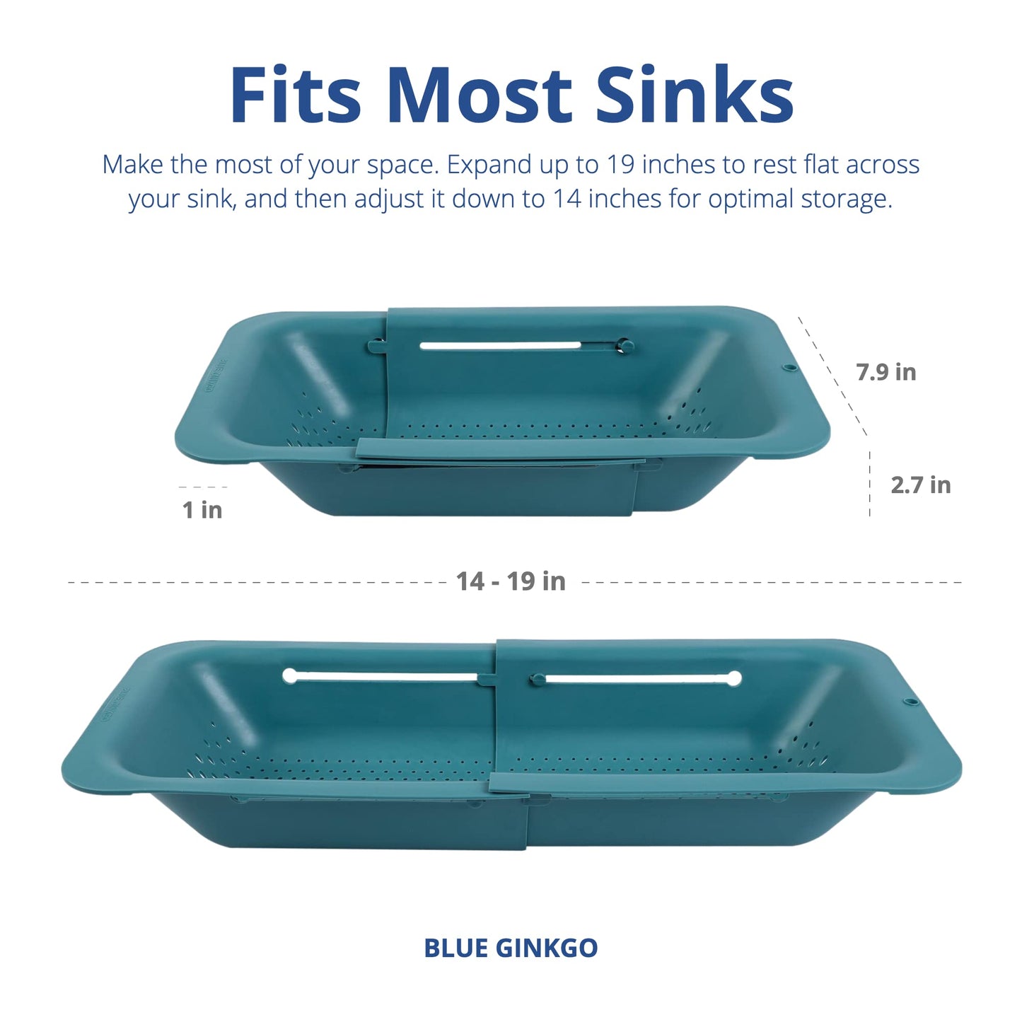 Blue Ginkgo's Ajustable Over the Sink Colander- Premium Extendable Strainer for Kitchen - Food Grade PP, Durable and Sturdy (Green)