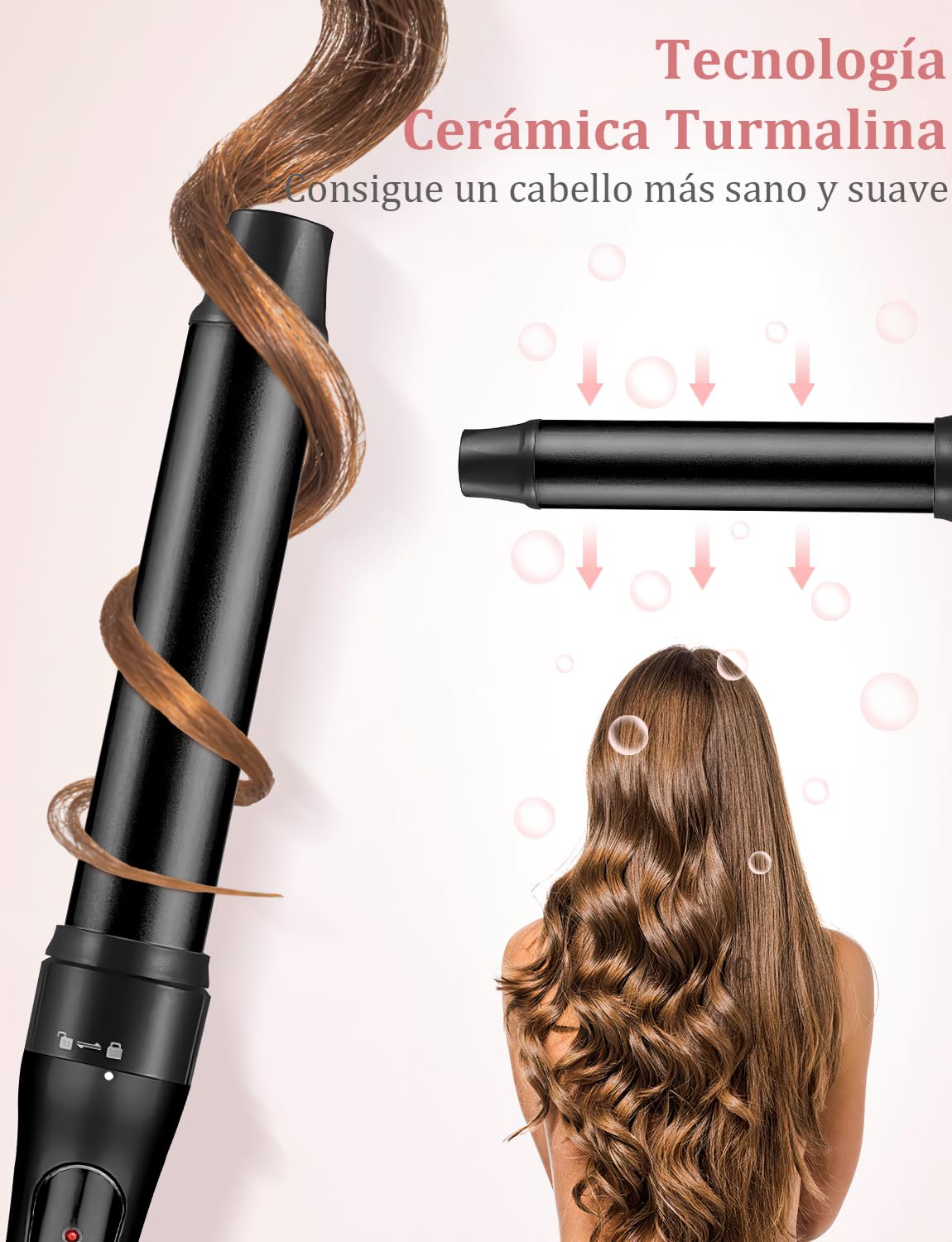 Rizador de Cabello 5 en 1 con Guantes, Cerámica Ajustable - Peines y Clips Incluidos - Calentamiento Instantáneo - Herramientas de Peinado Profesionales - Negro. ¡Cabello liso o rizado en minutos!