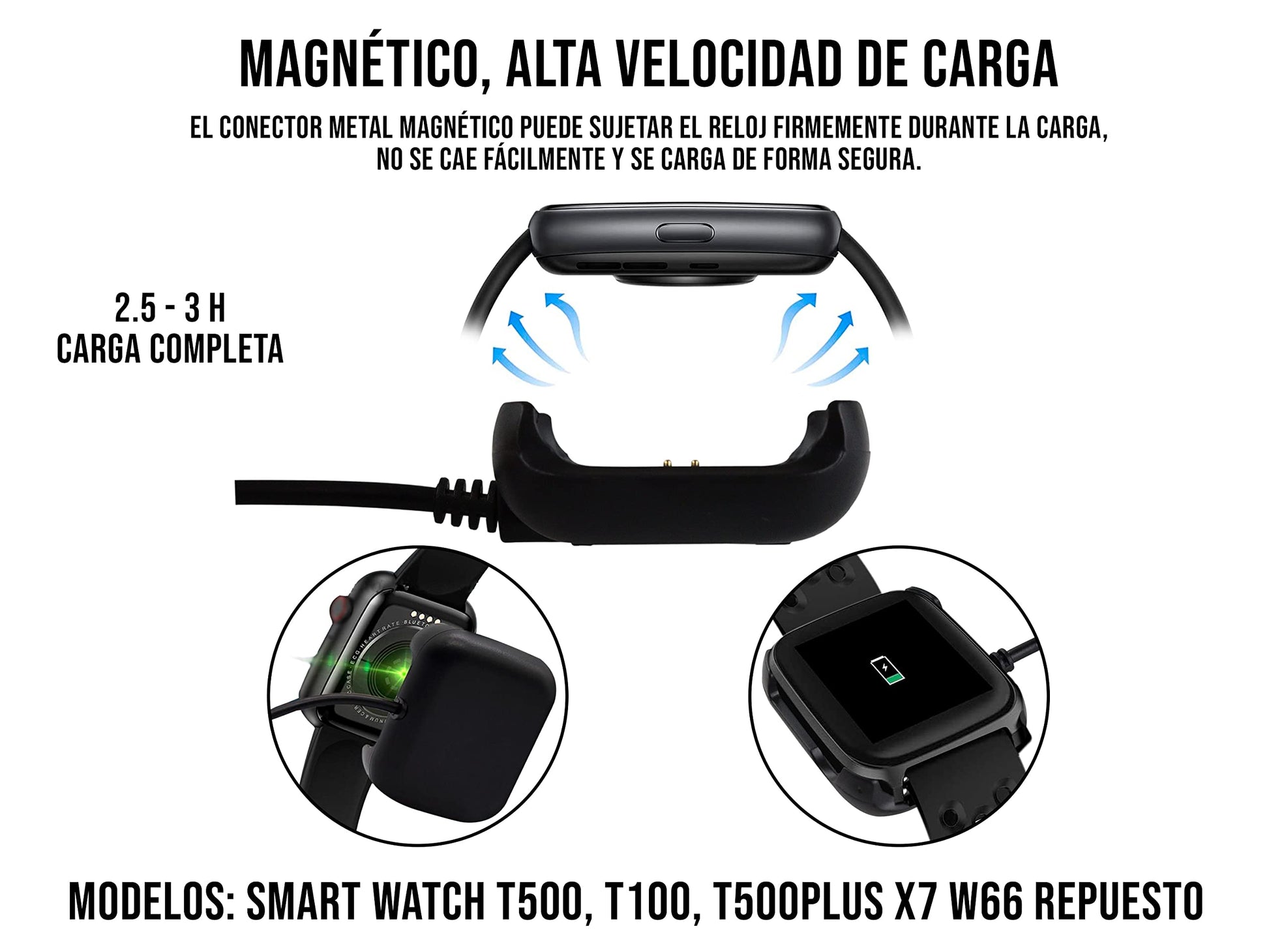 CONTROL EXPERT Cargador para Smartwatch T500, T100, T500PLUS X7 W66 Repuesto