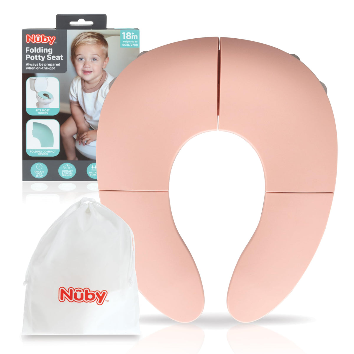Nuby - Asiento plegable para orinal y bolsa – Esencial de viaje para niños pequeños – Asiento de inodoro de viaje para niños pequeños de más de 18 meses,