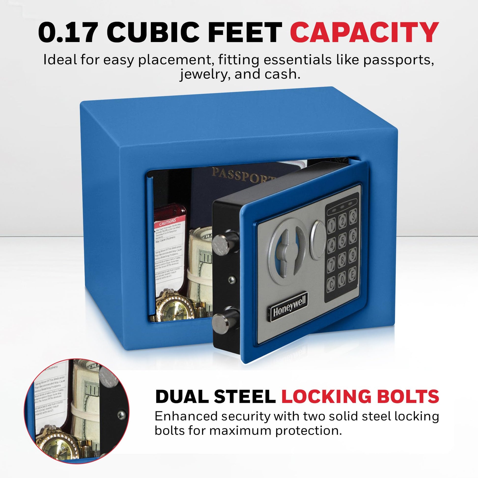 Honeywell - Cajas Fuertes 5005B Con Cierre Digital, Azules, Pequeñas, 0.17 Pies Cúbicos